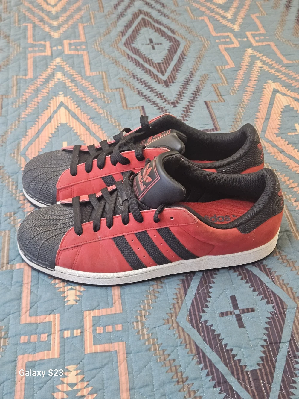 adidas Red and Black Suede Shell-Toe Sneakers